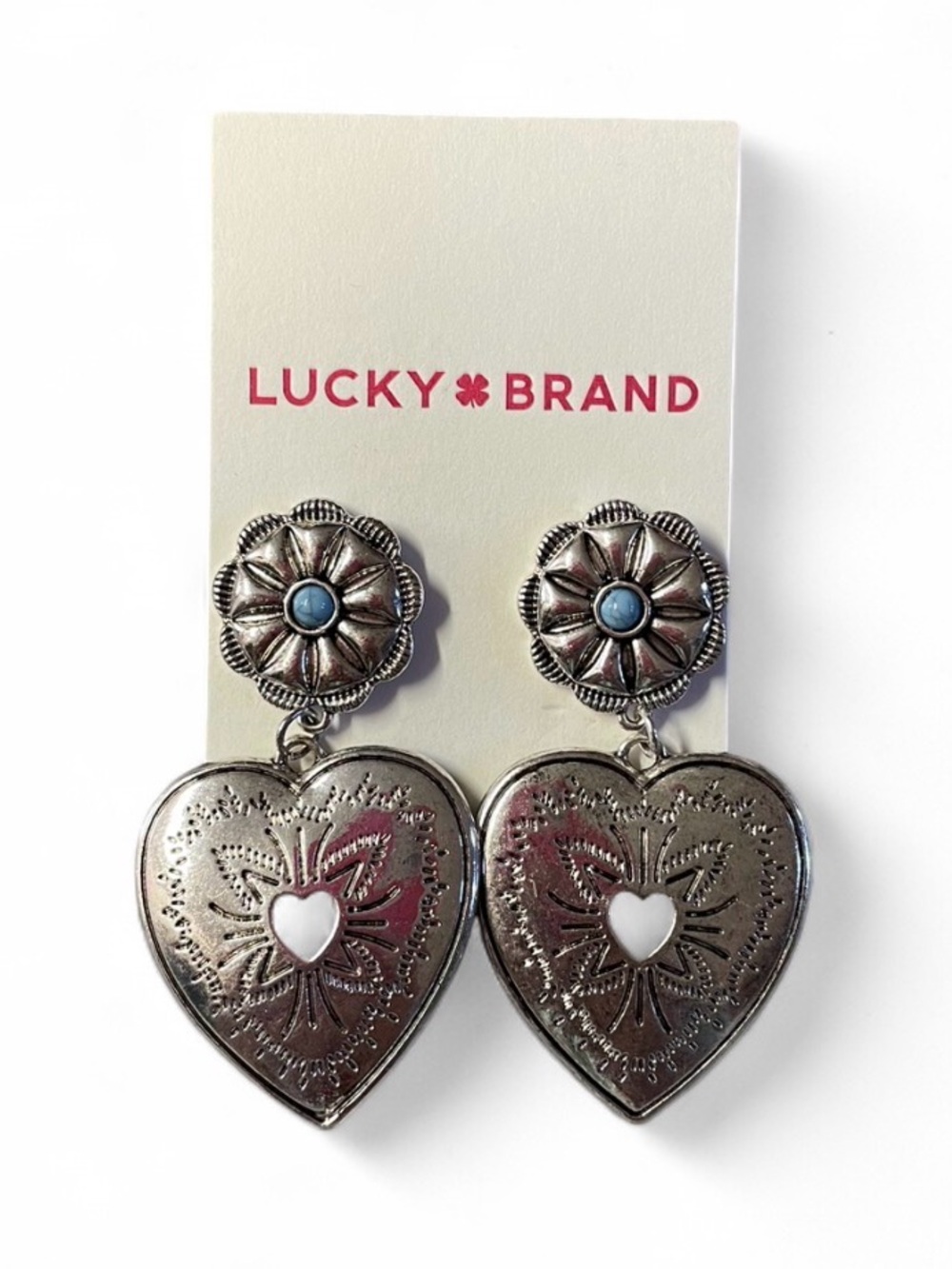 LUCKY 🍀 BRAND ETCHED HEART DANGLE EARRINGS